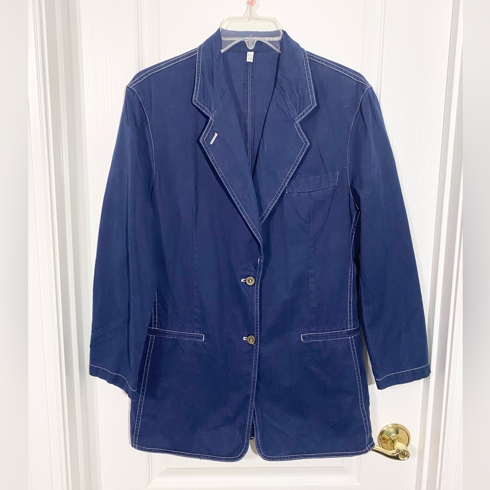 90s Armani Jeans Contrast Stitch Cotton Blazer ITALY MADE Vintage Navy Size 6